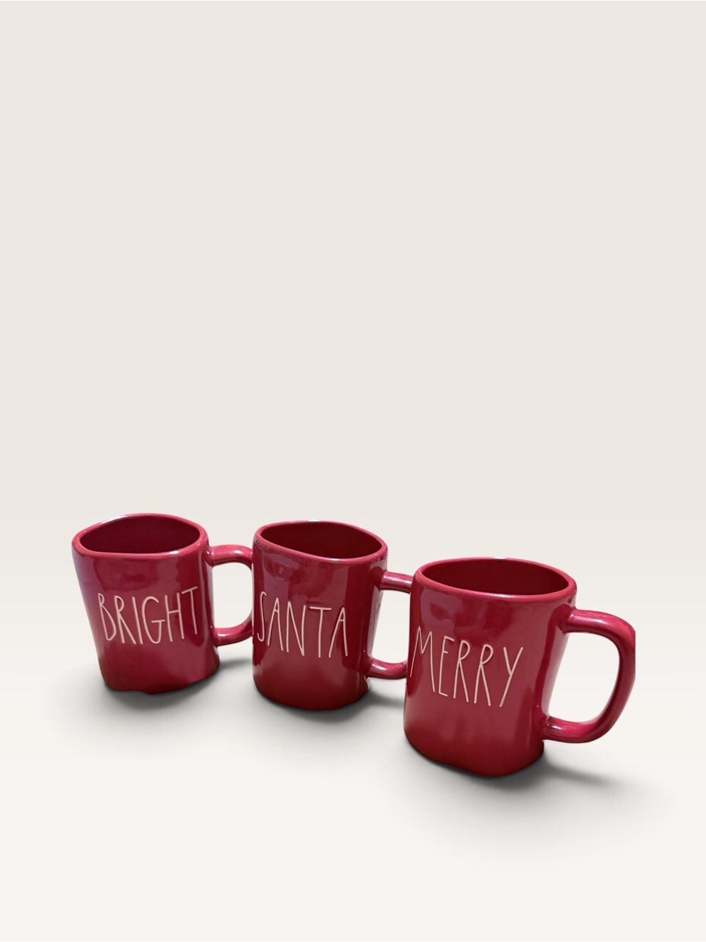 BUNDLE Rae Dunn Red Holiday Word Mugs - Bright Santa Merry
